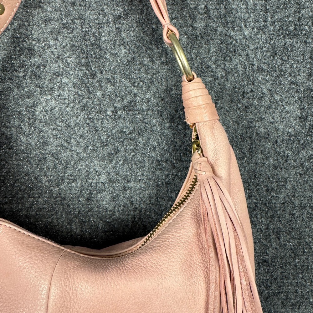Sigrid Olsen Vintage Pink Leather Y2K Hobo Bag Tassel Crescent Shoulder Purse - Picture 2 of 15